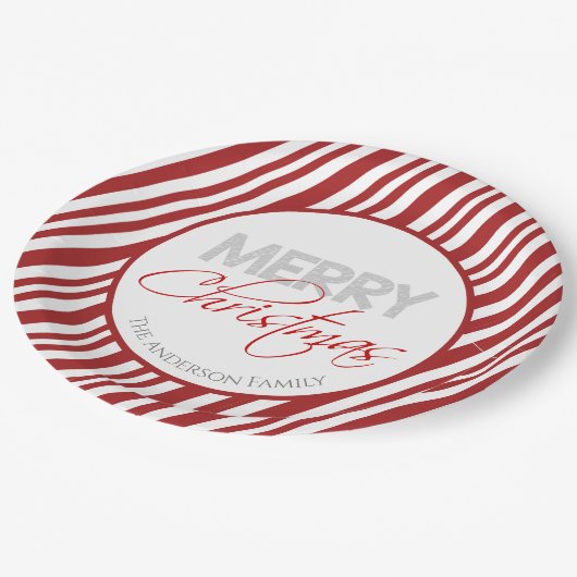 Rood- en witkandrietstreep papieren bordje (Gekanteld)