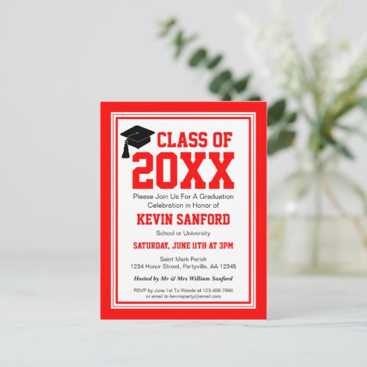 Rood- en witkorps uitnodiging briefkaart (Staand voorkant)