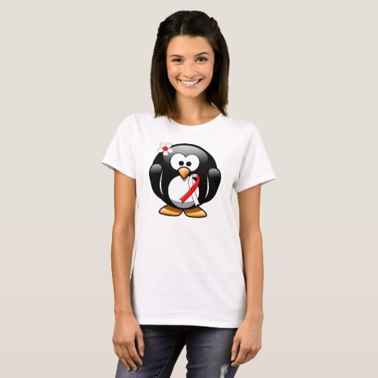 Rood- en witlint-pinguïn t-shirt (Voorkant volledig)