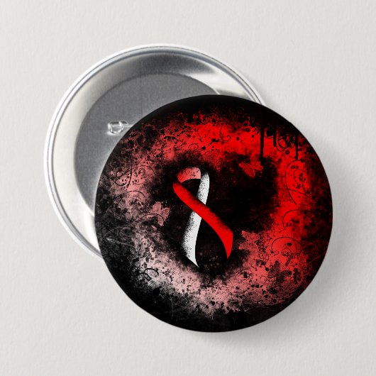 Rood- en witlintrukhart ronde button 7,6 cm (Voorkant /achterkant)