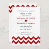 Rood- en witmoderne Chevron Wedding-uitnodigingen Kaart (Voorkant / Achterkant)