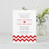 Rood- en witmoderne Chevron Wedding-uitnodigingen Kaart (Staand voorkant)