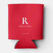 Rood- en witmonogram en paardennamen bruiloft blikjeskoeler (Voorkant)