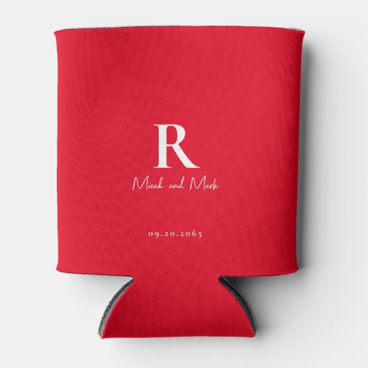 Rood- en witmonogram en paardennamen bruiloft blikjeskoeler (Voorkant)