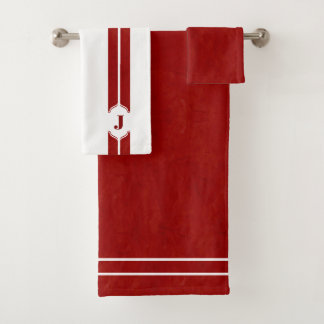 Rood- en witmonogram streep bad handdoek