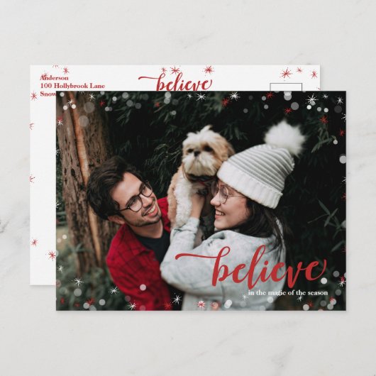 Rood- en witpaars geloven in de magische kerst briefkaart (Voorkant / Achterkant)