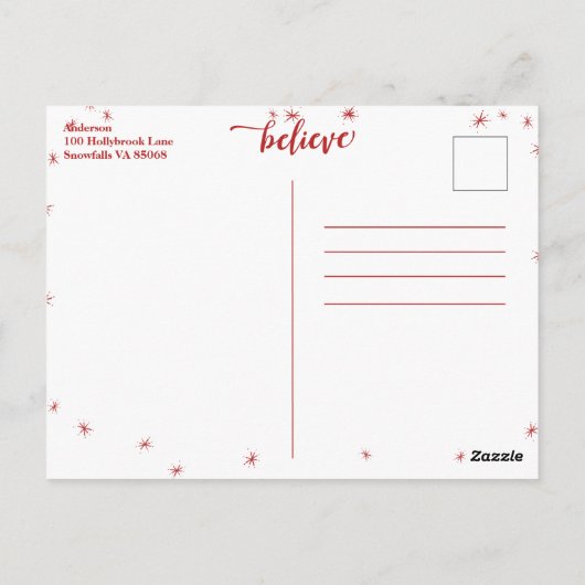 Rood- en witpaars geloven in de magische kerst briefkaart (Achterkant)