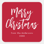Rood- en witpenseel, prettig kerstfeest vierkante sticker (Voorkant)