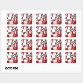 Rood- en witplein dansen vierkante sticker (Vel)
