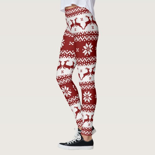 Rood- en witrendieren en snowflakes kerst leggings (Links)