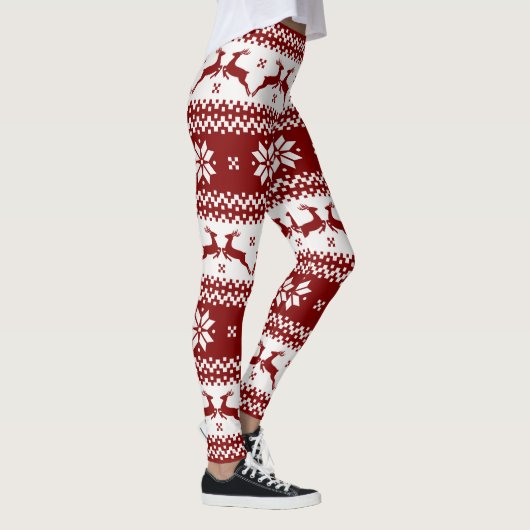Rood- en witrendieren en snowflakes kerst leggings (Rechts)