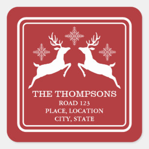 Rood- en witrendieren met sneeuwvlokken en tekst vierkante sticker