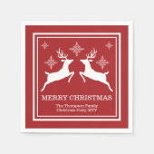 Rood- en witrendieren met sneeuwvlokken kerst servet (Voorkant)