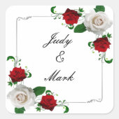Rood- en witrozen kerstbruiloft Envelopzegel Vierkante Sticker (Voorkant)