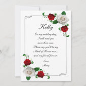 Rood- en witrozen kerstbruiloft met eerbewijs kaart (Voorkant)