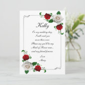 Rood- en witrozen kerstbruiloft met eerbewijs kaart (Staand voorkant)