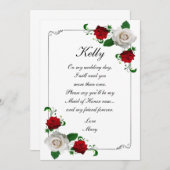 Rood- en witrozen kerstbruiloft met eerbewijs kaart (Voorkant / Achterkant)