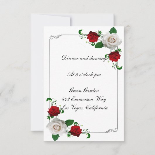 Rood- en witrozen kerstbruiloft-ontvangstkaart kaart (Voorkant)