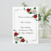 Rood- en witrozen kerstbruiloft-ontvangstkaart kaart (Staand voorkant)