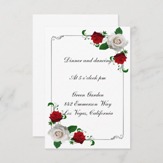 Rood- en witrozen kerstbruiloft-ontvangstkaart kaart (Voorkant / Achterkant)