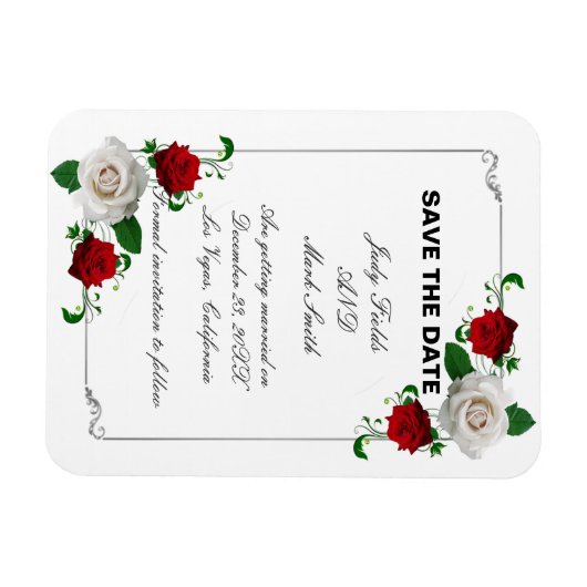 Rood- en witrozen kersthuwelijk sparen de datum magneet (Horizontaal)