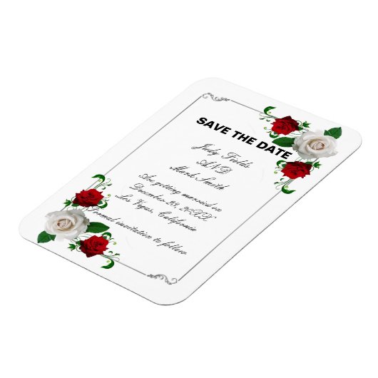 Rood- en witrozen kersthuwelijk sparen de datum magneet (Linkerzijde)