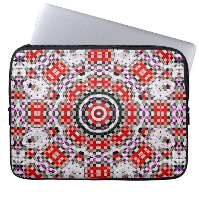 Rood- en witschacht of kaleidoscoop met pixel laptop sleeve (Voorkant)
