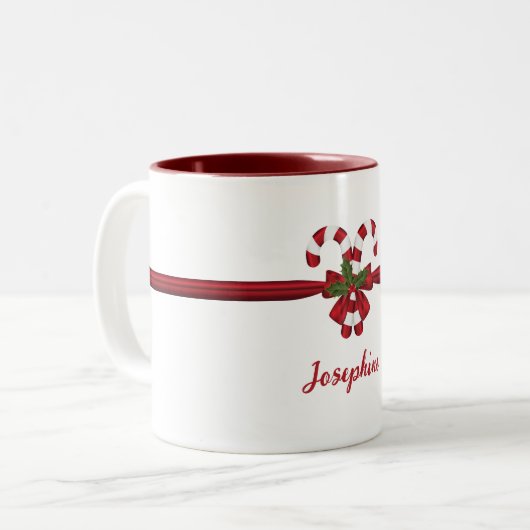 Rood- en witsnoeprietriemen, met naam tweekleurige koffiemok (Voorkant links)