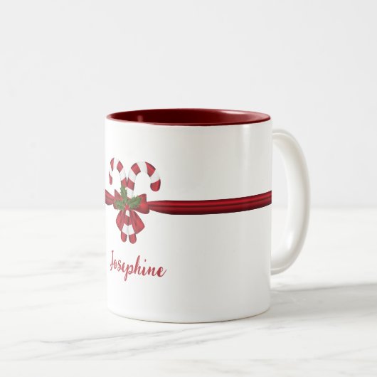 Rood- en witsnoeprietriemen, met naam tweekleurige koffiemok (Voorkant rechts)