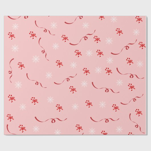 Rood- en witsnoepsuikerriet Snowflakes en linten Cadeaupapier (Vlak)