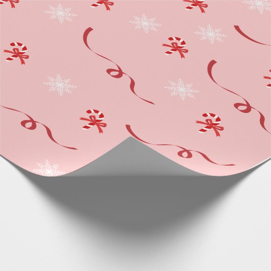 Rood- en witsnoepsuikerriet Snowflakes en linten Cadeaupapier (Hoek)
