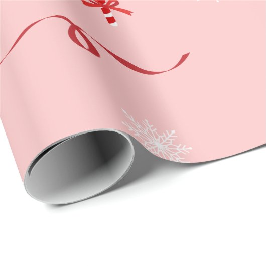 Rood- en witsnoepsuikerriet Snowflakes en linten Cadeaupapier (Rol Hoek)