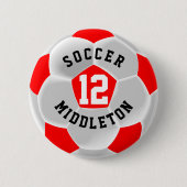 Rood- en witsportbal ronde button 5,7 cm (Voorkant)