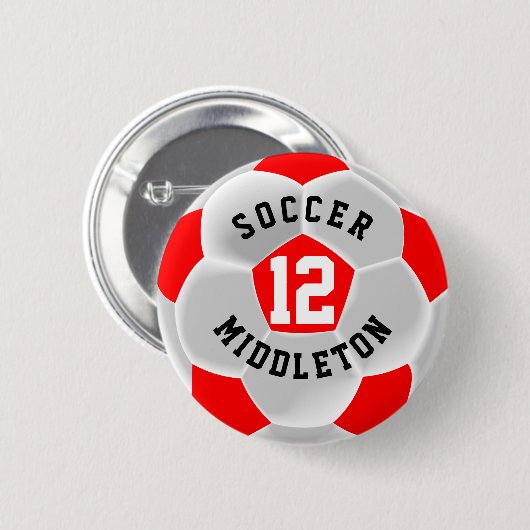 Rood- en witsportbal ronde button 5,7 cm (Voorkant /achterkant)