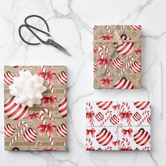 Rood- en witstaafjes en snoepsnoeren inpakpapier vel (Voorkant)