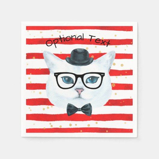 Rood- en wittapijten, nerdy Cat Paper Napkins Servet (Voorkant)