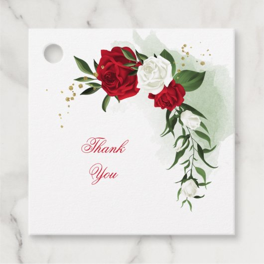 Rood- en witte bloemen groen bedankjes labels (Voorkant)