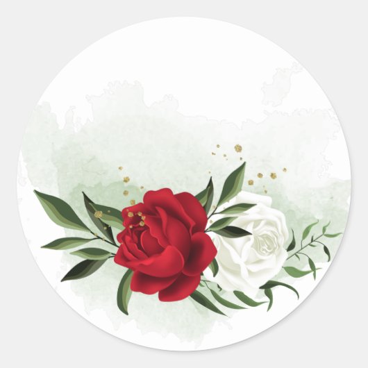 Rood- en witte bloemen groen botanisch ronde sticker (Voorkant)
