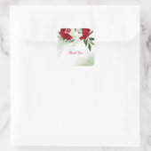 Rood- en witte bloemen groen botanisch vierkante sticker (Tas)
