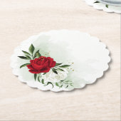 Rood- en witte bloemen groen kartonnen onderzetters (Gekanteld)