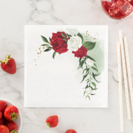 Rood- en witte bloemen groen servet