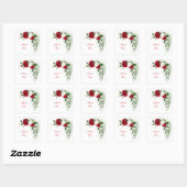Rood- en witte bloemen groen vierkante sticker (Vel)