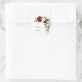 Rood- en witte bloemen groen vierkante sticker (Tas)