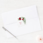 Rood- en witte bloemen groen vierkante sticker (Envelop)