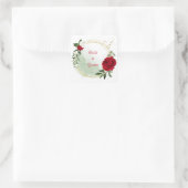 Rood- en witte bloemen groenachtig goud vierkante sticker (Tas)