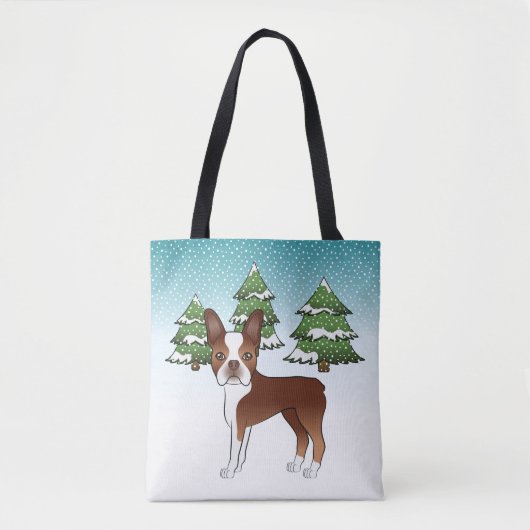 Rood- en witte Boston Terrier in een winter Tote Bag (Voorkant)