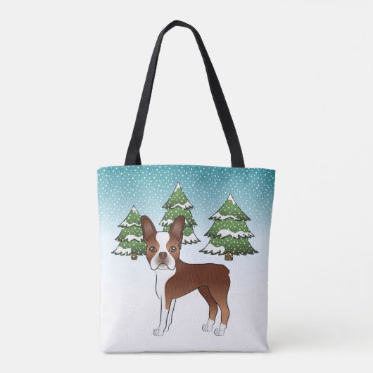 Rood- en witte Boston Terrier in een winter Tote Bag (Achterkant)