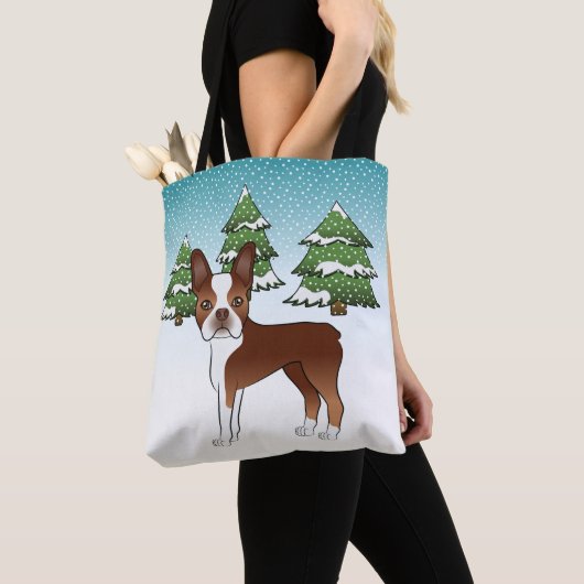 Rood- en witte Boston Terrier in een winter Tote Bag (Dichtbij)