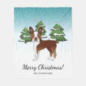 Rood- en witte Boston Terrier in een winterbos Fleece Deken (Voorkant)