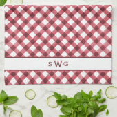 Rood- en witte buffelplaat Drie Initiaal monogram Theedoek (Gevouwen)